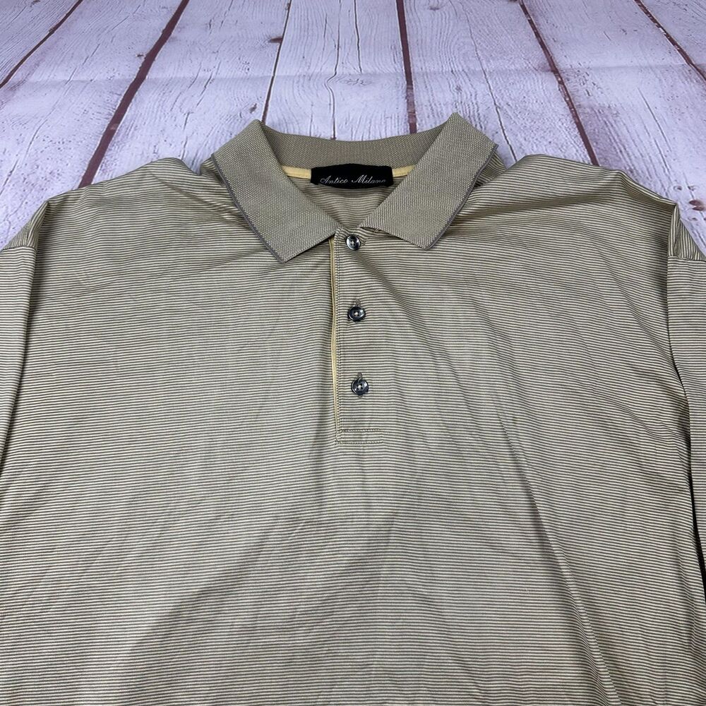 Antico Milano Polo Shirt Mens XL Beige Micro Stripe Made in Italy Golf Casual
